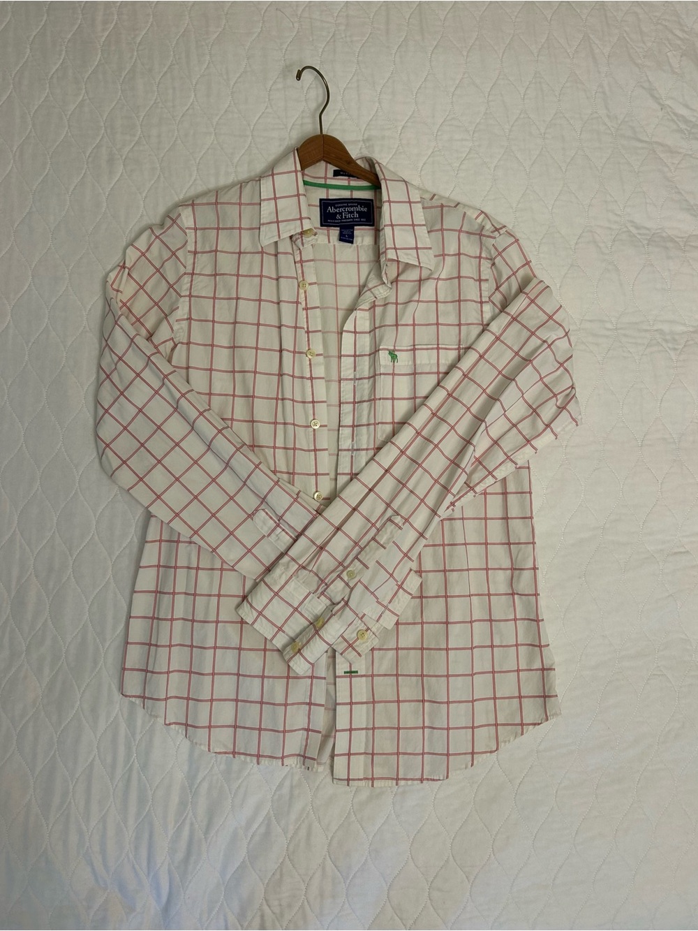 Abercrombie & Fitch White Button-Down with Pink Windowpane Grid